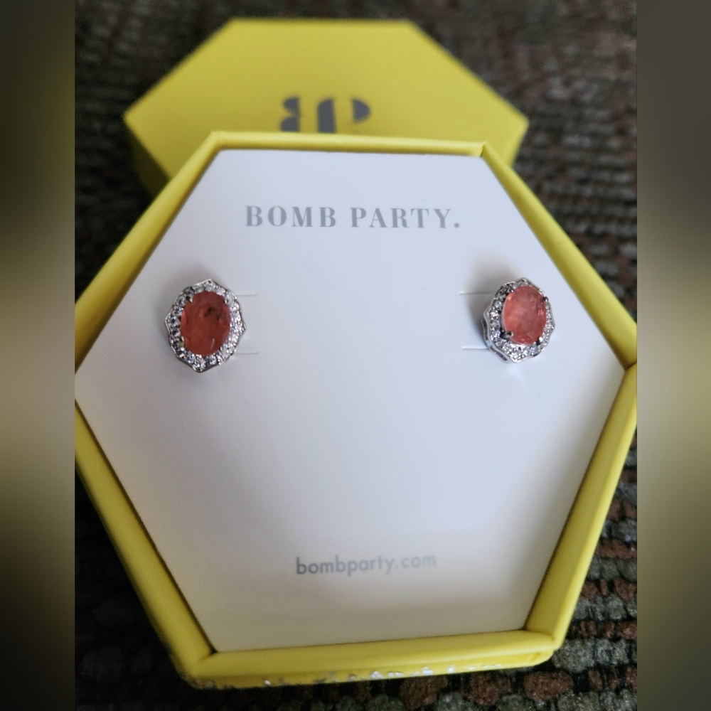 Bomb Party Silver and Pink Oval Earrings